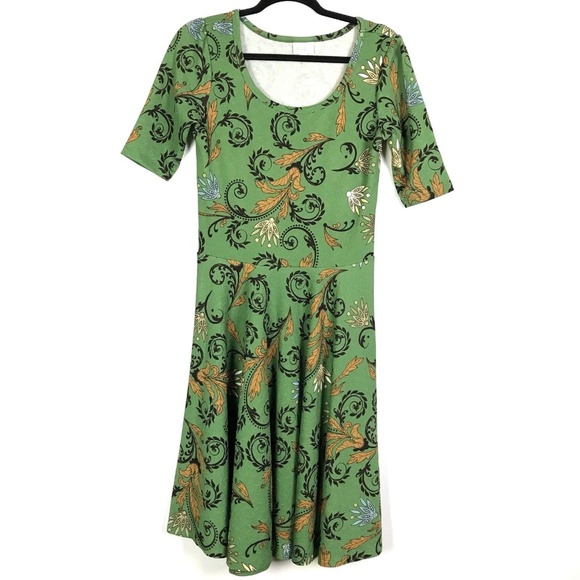 LuLaRoe Dresses & Skirts - LulaRoe Green Floral Leaf Print Nicole Dress M